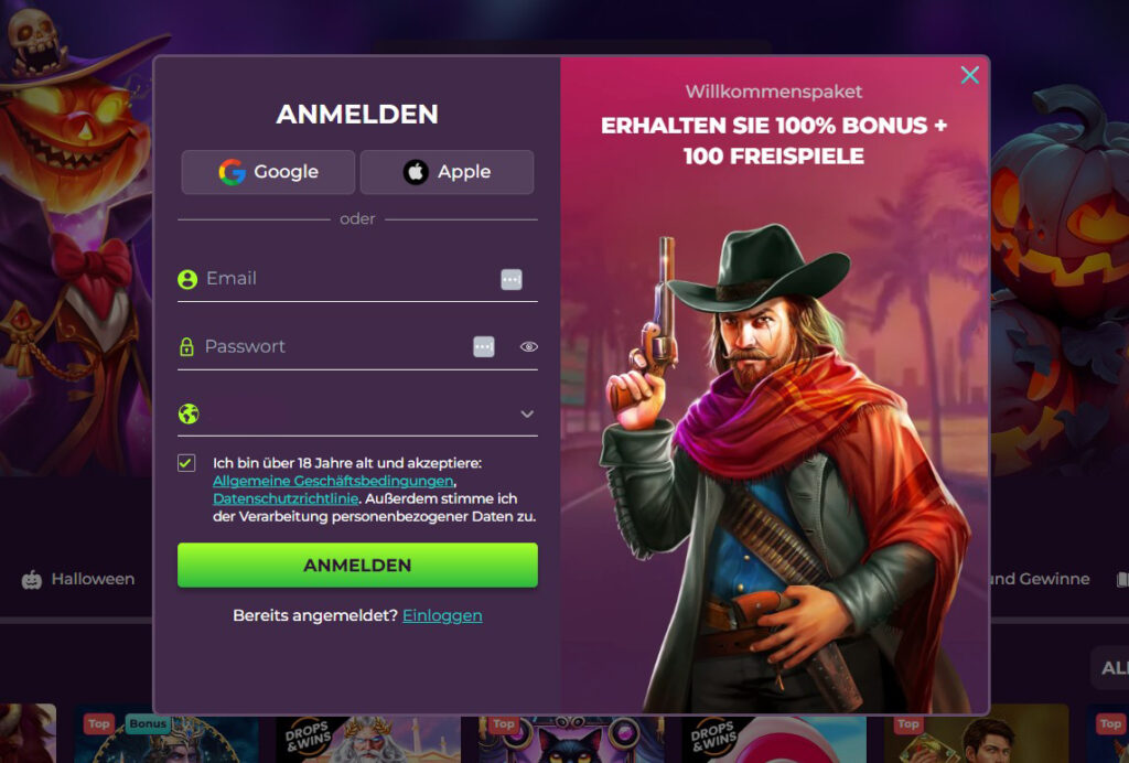 Registrierung im Wizebets Casino